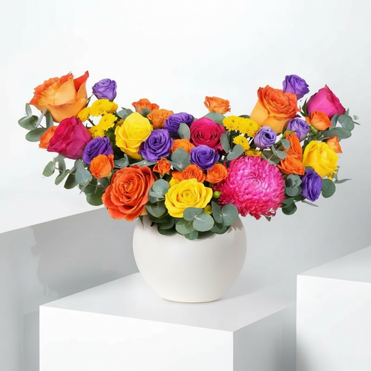 Premium Rainbow Roses Vase Arrangement