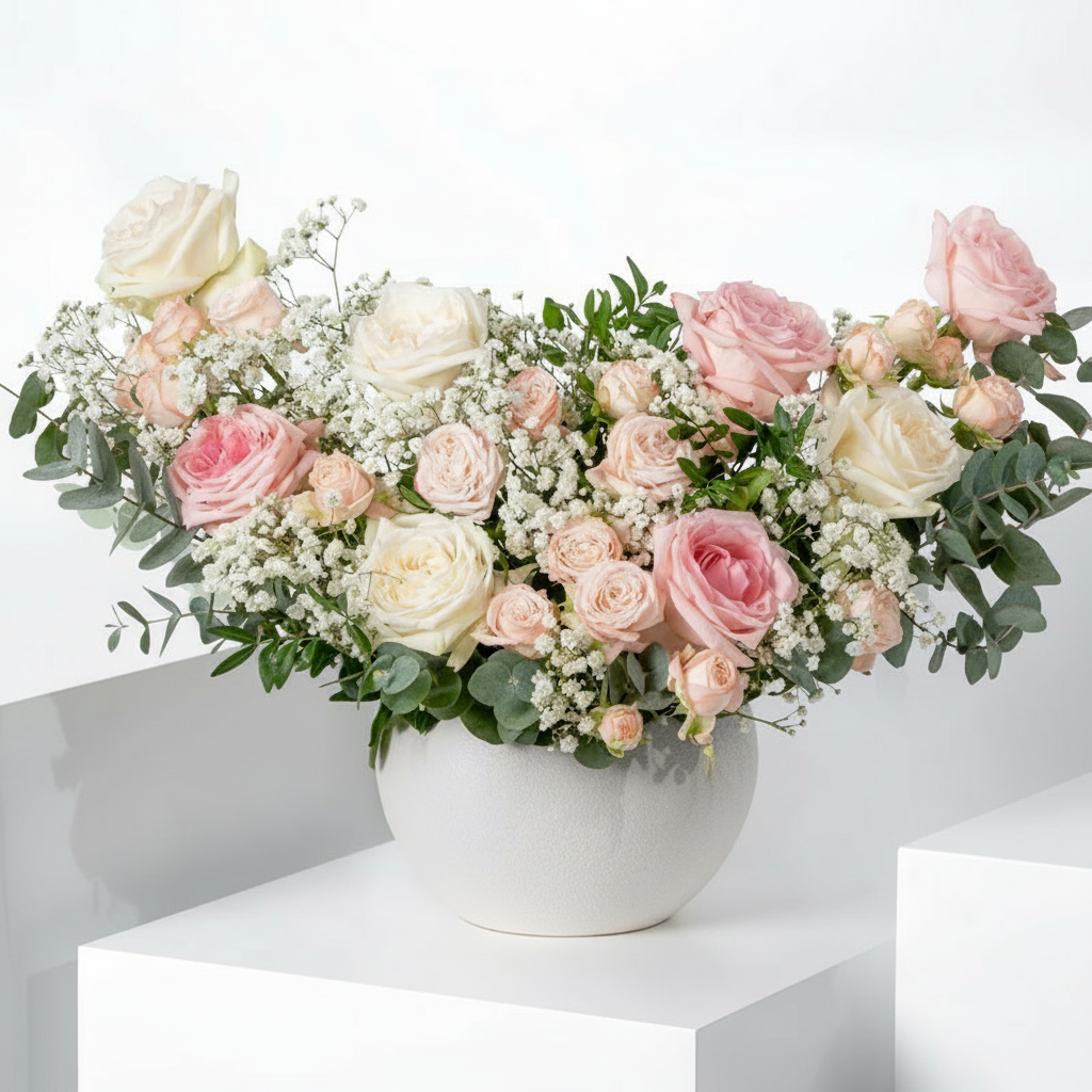 Blush Harmony Floral Arrangement in Ceramic Vase