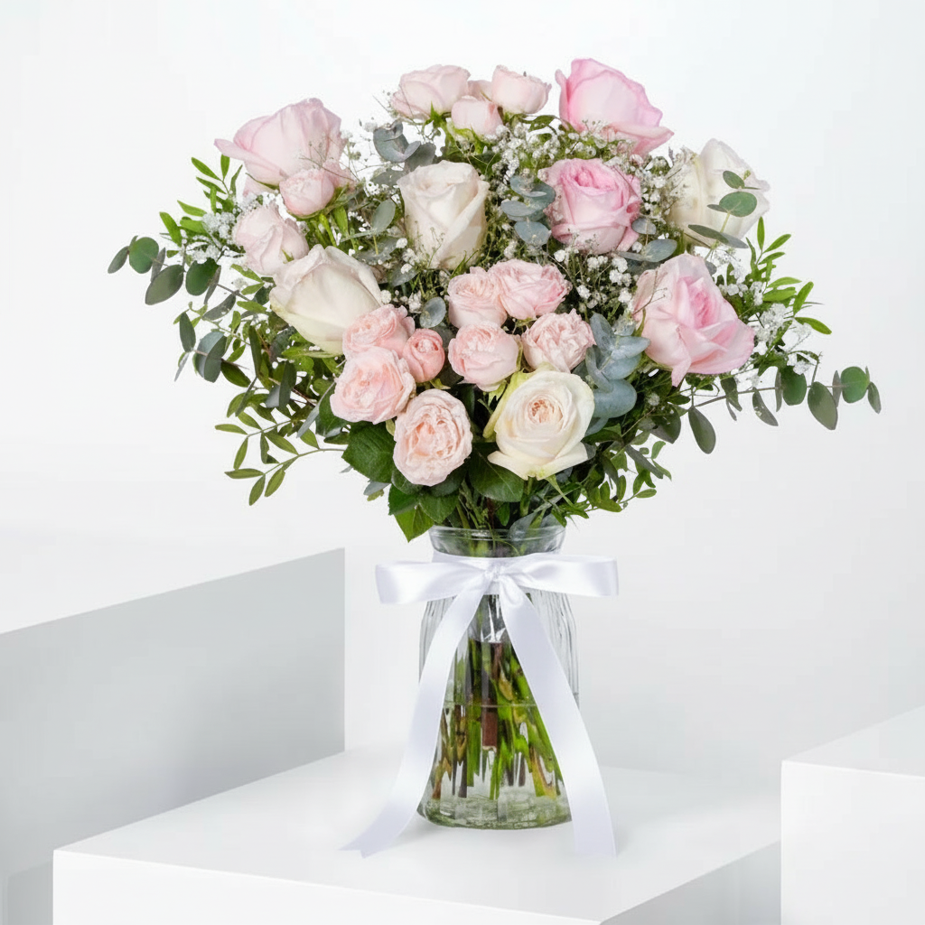 Blush Bloom Artisan Glass Vase Arrangement