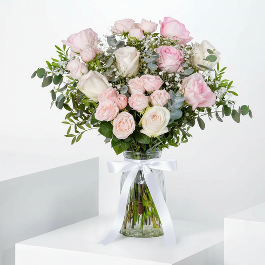 Premium White & Pink Roses Vase Arrangement