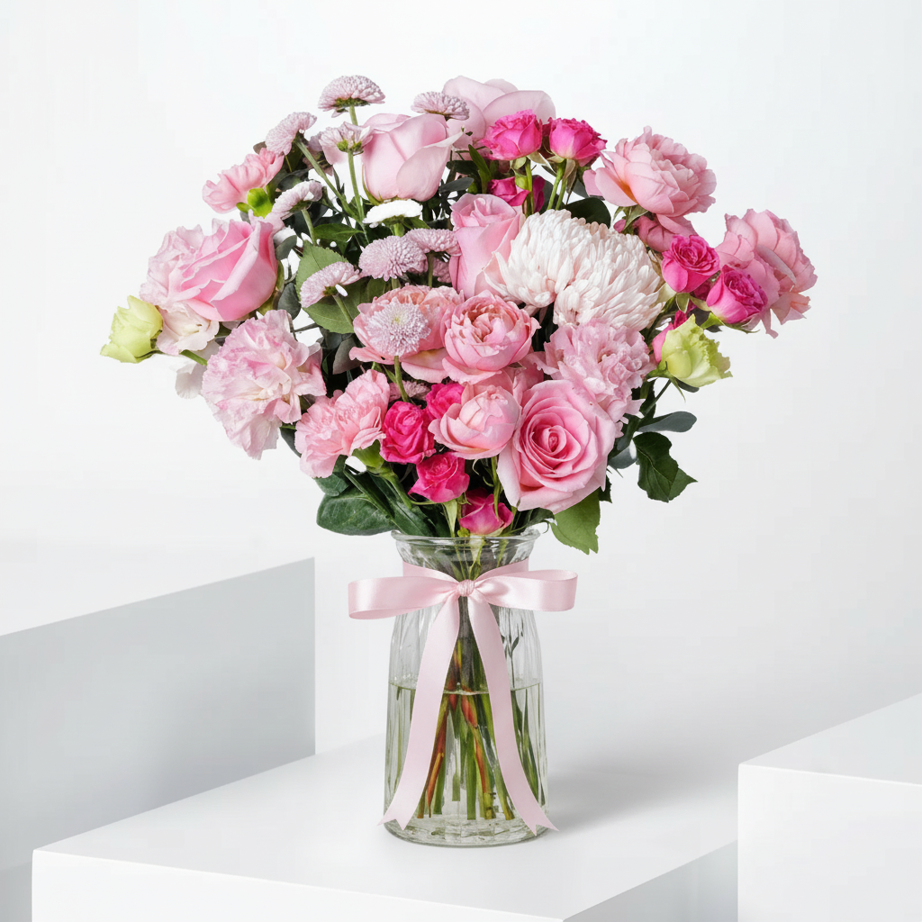 Blush Harmony Floral Glass Arrangement