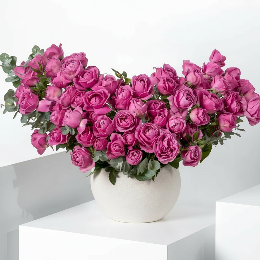 Blush Bubble Bloom Arrangement in Decorative Vase