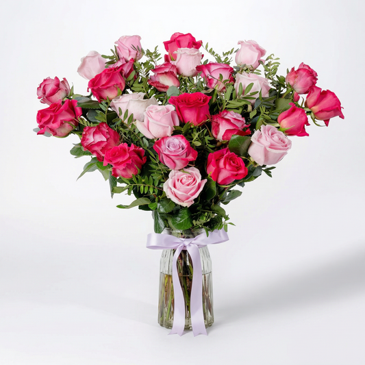 25 Luxury Pink & Purple Roses Vase Arrangement