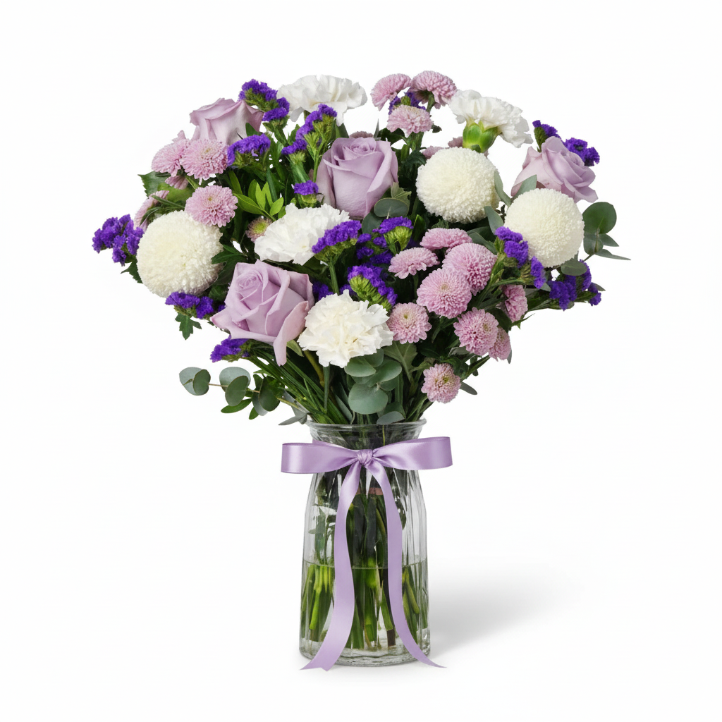 Amethyst Bloom Designer Glass Vase Arrangement