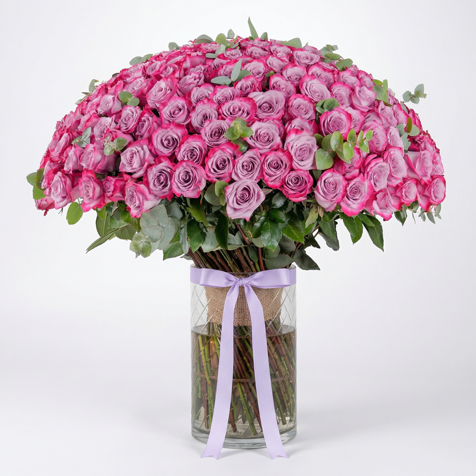 Luxury Bouquet with 200 Premium Purple Roses in Elegant Vase