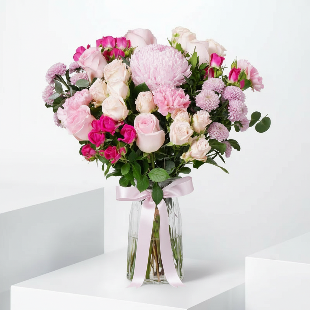 Blush Harmony Floral Arrangement in Glass Vase